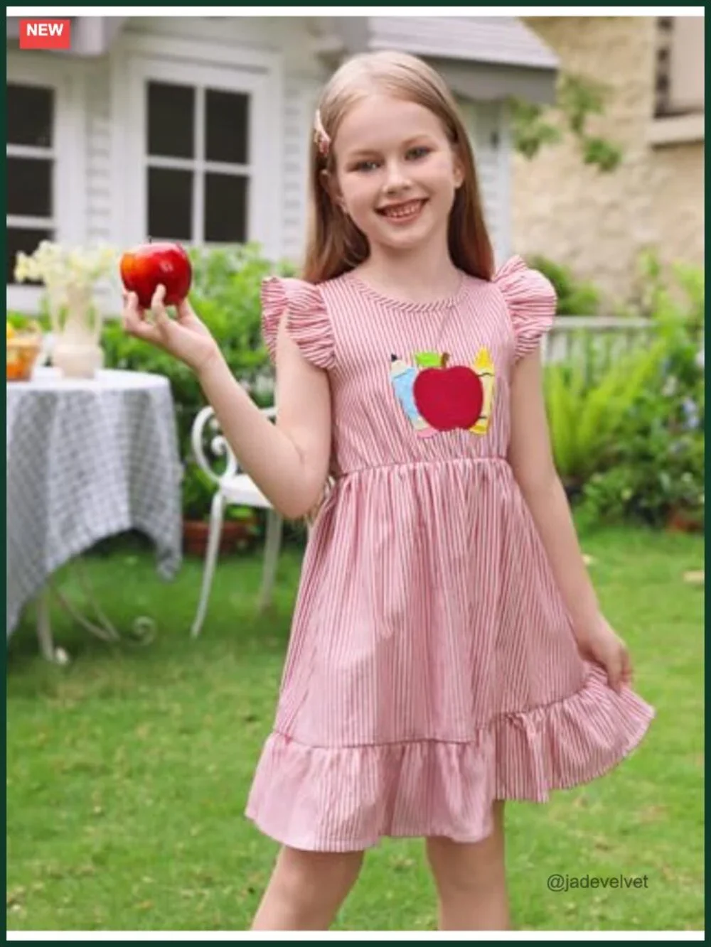 Toddler Girls Back to School Dress Ruffle Sleeve Plaid Embroidered